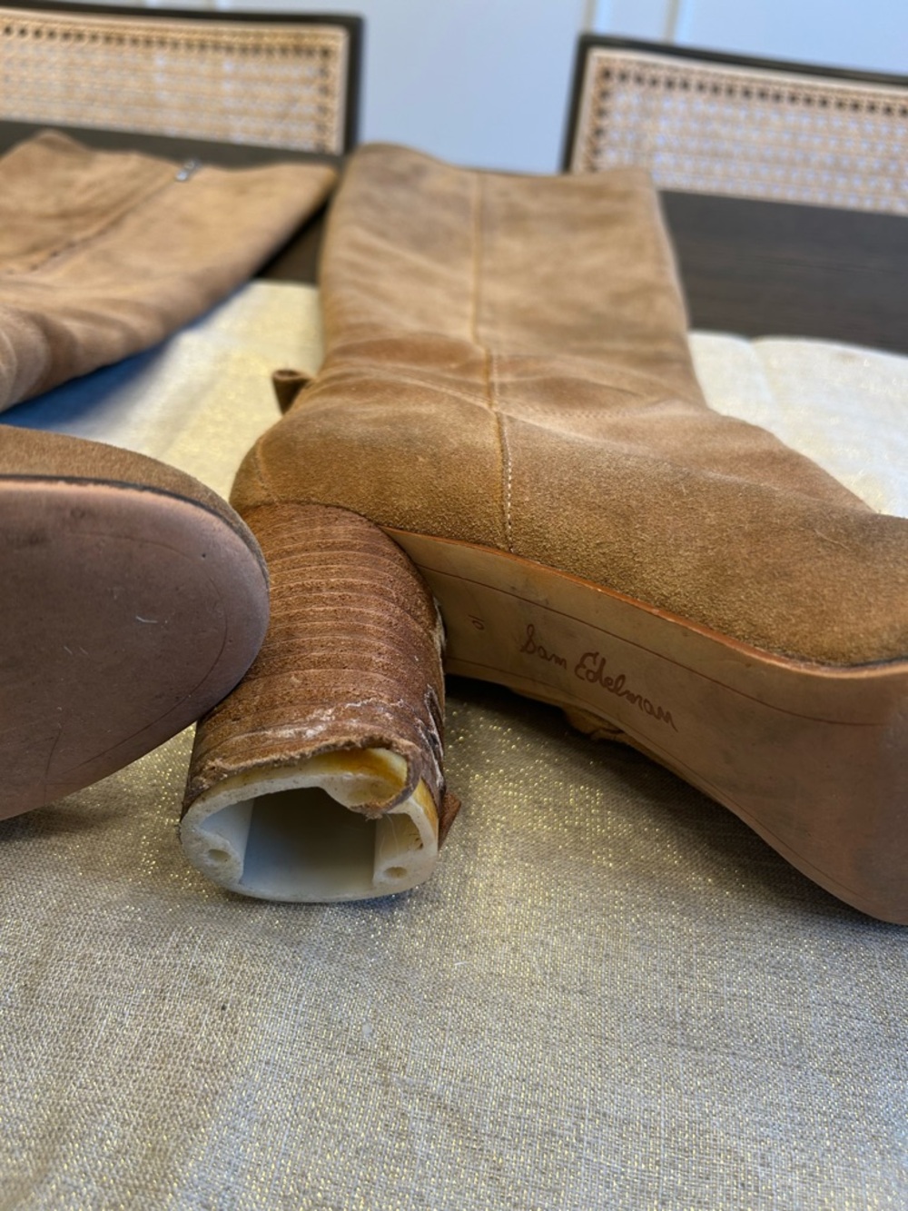 Sam Edelman Tan Suede Mid-Calf Heeled Boots poor condition very worn size 10 - Picture 2 of 12
